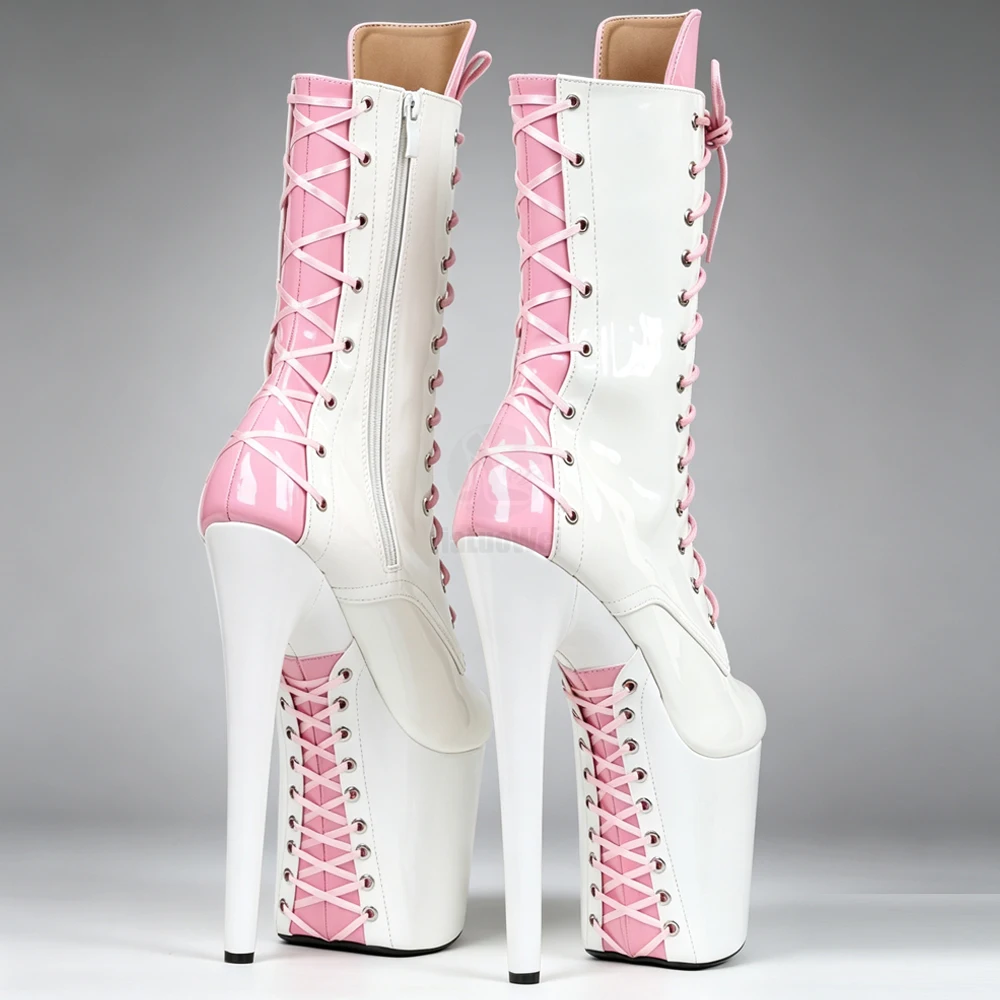 Picture 4: JIALUOWEI Mixed Color 8 Inch Platform High Heel Pole Ankle Boots Lace Up Front