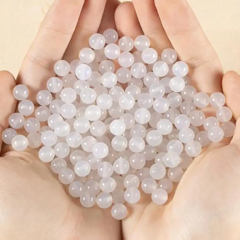 Genuine Healing Crystal Energy Stones White Agate Round Beads For Jewelry Making Diy Bracelet Beaded Necklace Charms Accessories