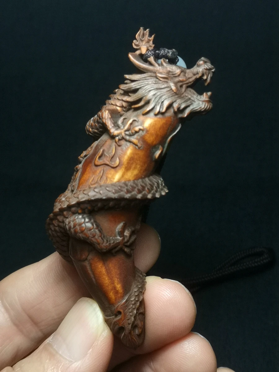 

CULTUER ART Chinese boxwood hand carved Loong Dragon Figure statue netsuke decoration Gift Collection H 7.4 CM