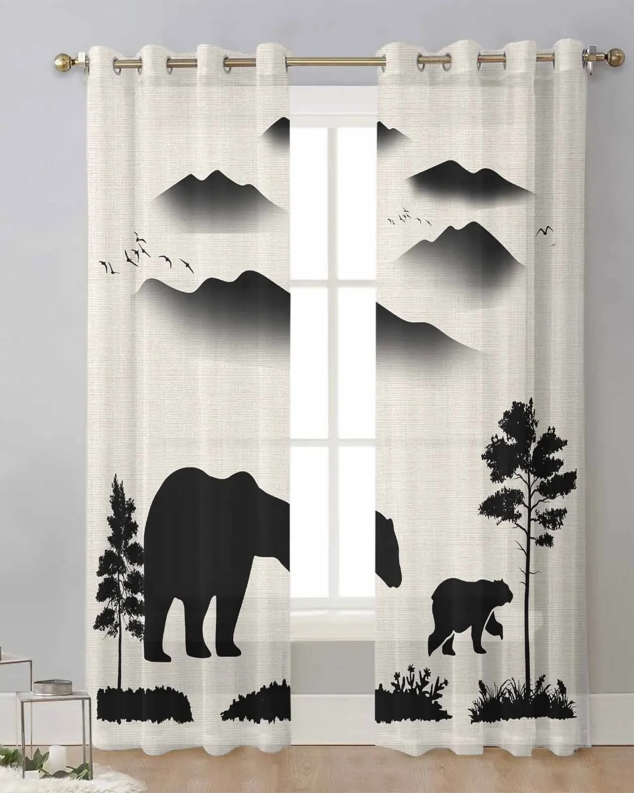 Bear Forest Silhouette Home Interior Curtains for Bedroom Cheap Things With Free Shipping for Home Cover Curtain Curls Bedrooms