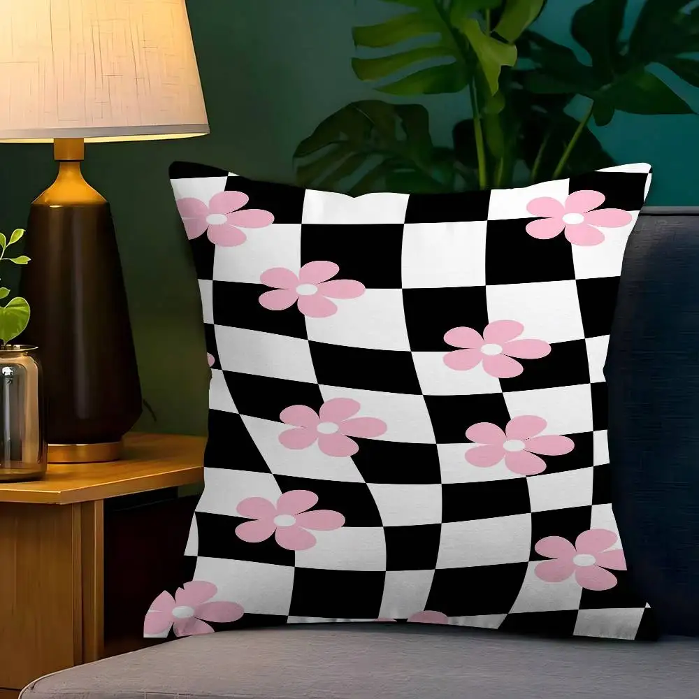 

CheckFlower Cushion Cover Pillowcase Upholstery Sofa Throw Pillow Home Decor Pillowcas