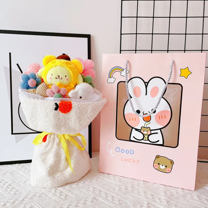 Peluche de dessin animé Hello Kitty My Melody Kuromi, jouet à fleurs, Bouquet Sanrio, boîte cadeau de noël, saint valentin