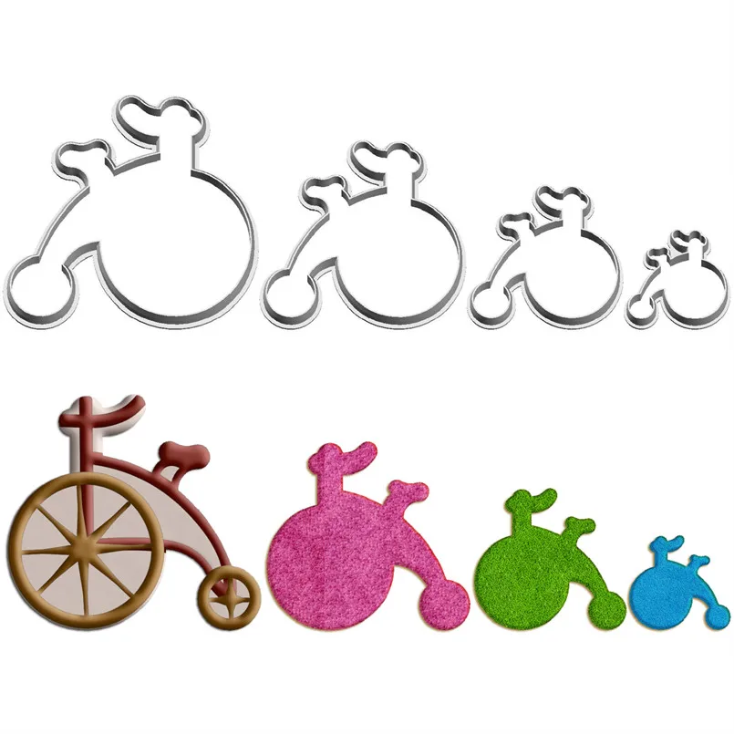 Four Specification Cartoon Transportation Tools,Ancient Bicycles,Plastic Mold,Cake Fondant Tools,Cookie Sushi and Fruits Cutters