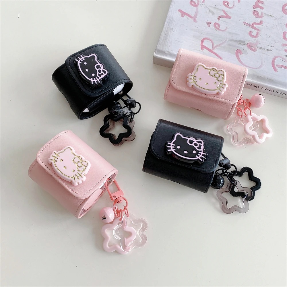 3D Bow Hello Kitty Earphone Cover For Apple AirPods 1 2 3 Generation Airpods Pro Pro2 Wireless Bluetooth Headphone Case Leather