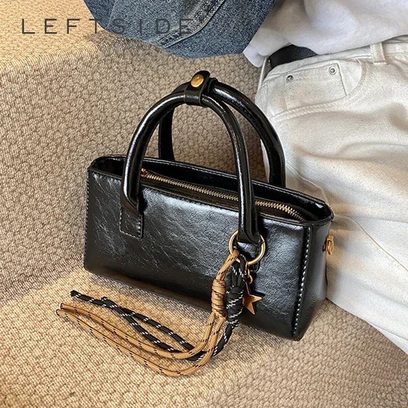 LEFTSIDE Women Small PU Leather Shoulder Bag Square Crossbody Bag 2024 Winter New Y2K Top-handle Bags with Short Handle Handbags