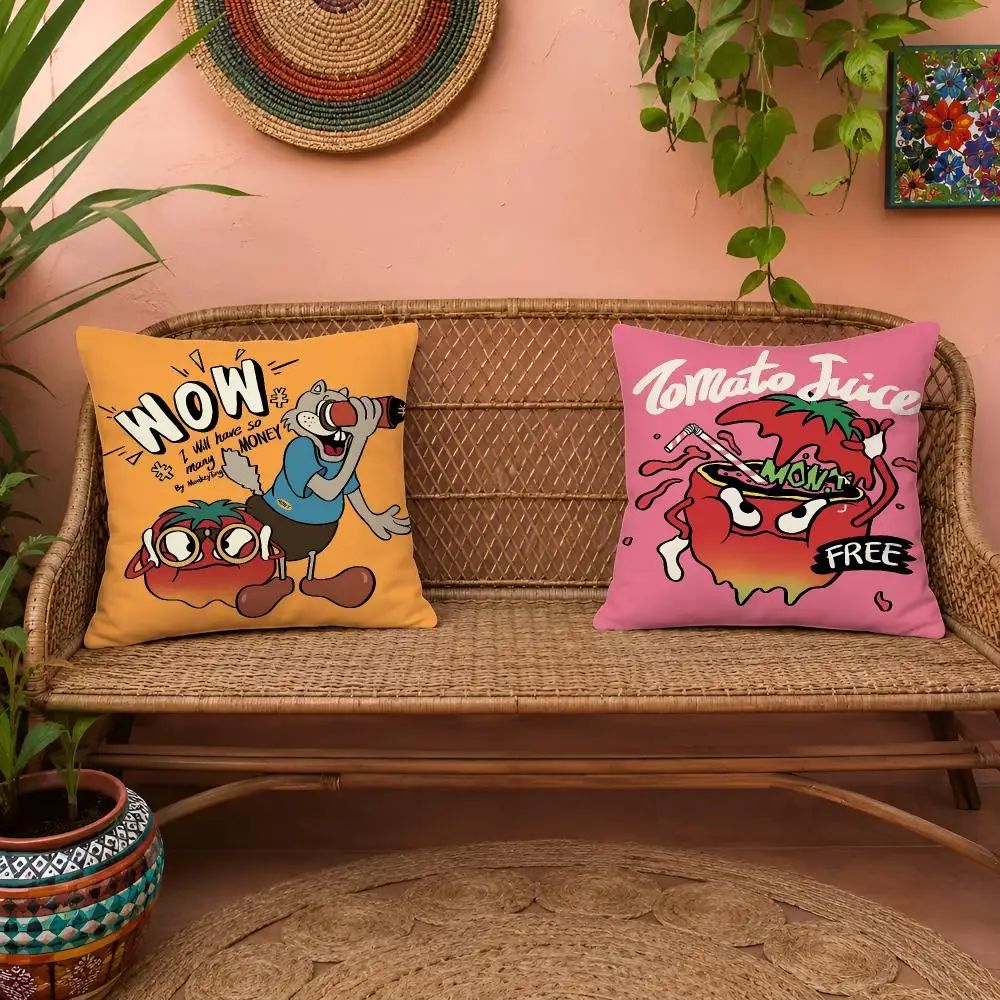 Angry T-Tomato anime Double-Sided Soft Plush Invisible Zipper Breathable for Sofa Bedroom Car Cushion Cover