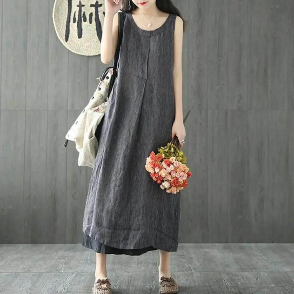 

Women Loose Fit Summer Dress Stylish Summer Sundress A-line Midi Dress With Side Pockets Flattering Swing Fit For Wear Lady