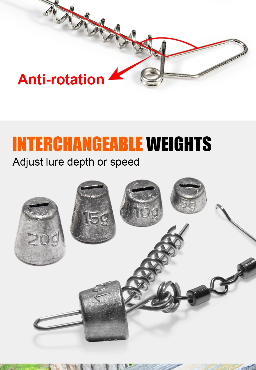 Spinpoler Multi-Depth Flame Stinger Rig UV-Haken mit einstellbarem Sinkergewicht für weichen Köder, Hechtangeln, Köderguss, Trolling, Pesca – Detail 7