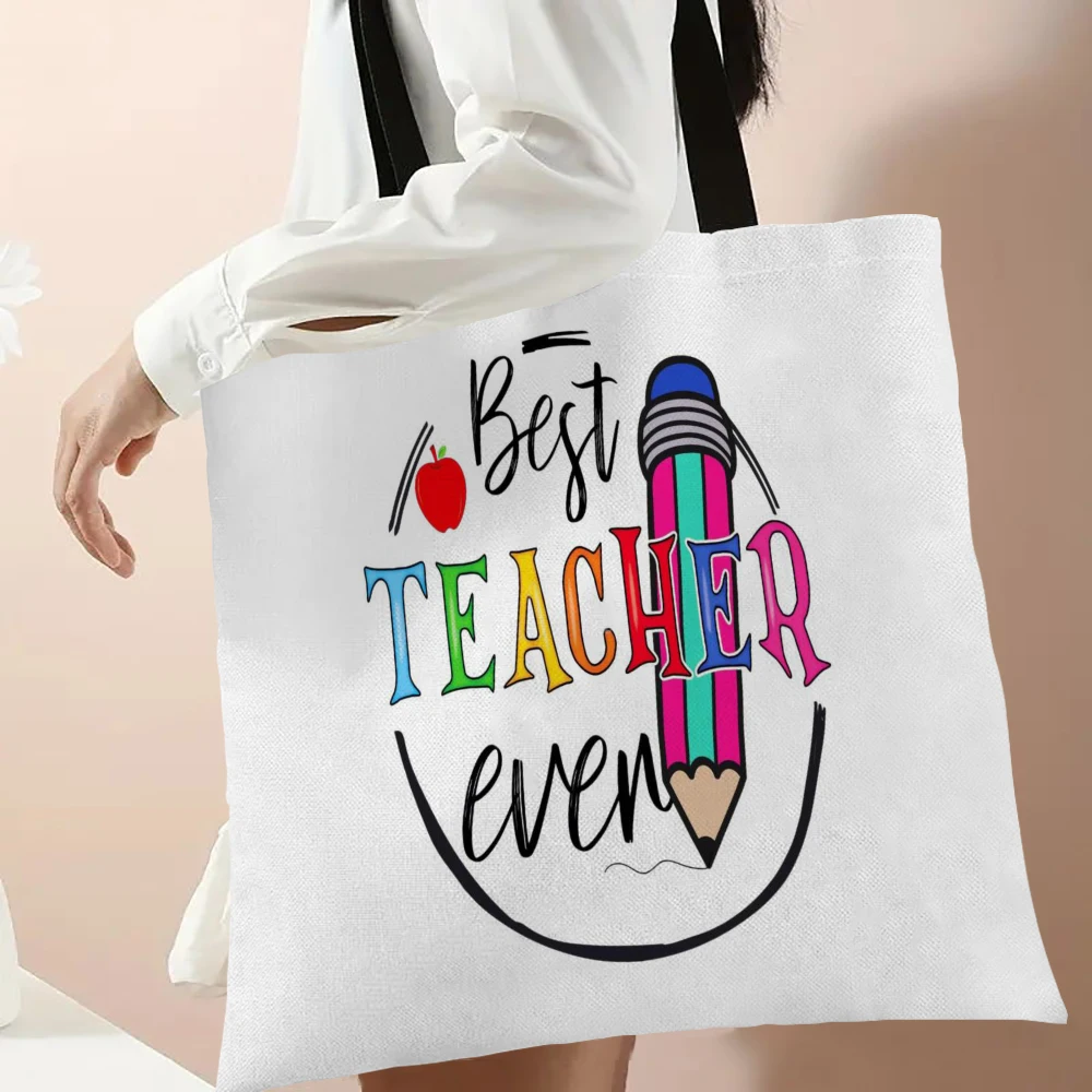 Coffee Gives Me Teach Powers Women Linen Shopping Tote Bag Shoulder Shopper Storage Reusable Bags Best Teacher Travel Gift