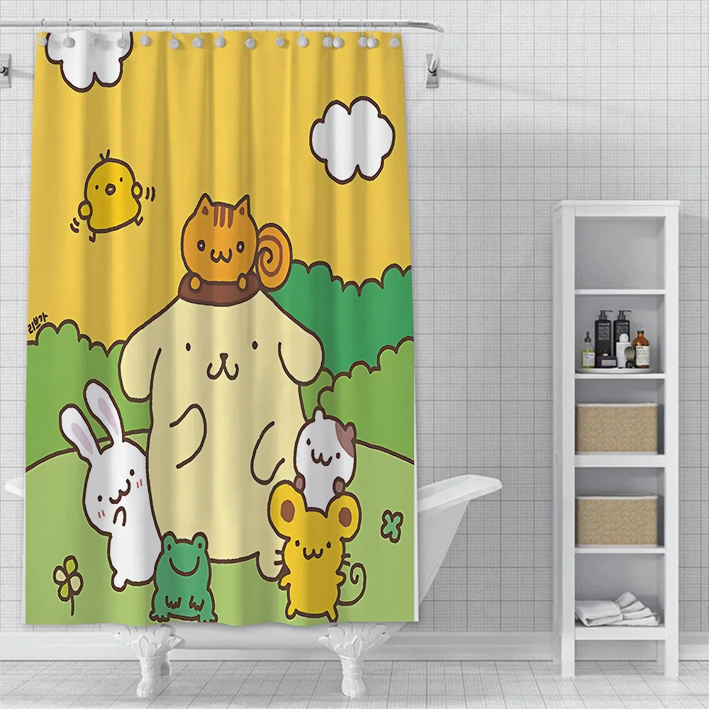 Shower Cute Pom Pom Purin Curtain Waterproof Polyester Fabric Paint Colorful Bath Curtains Home Bathroom Decor Curtain With Hook