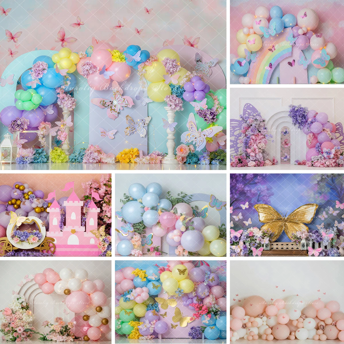 Butterfly Garden Backgrounds Cake Smash Kids Adult Photography Props Child Baby Balloon Decors Photo Backdrops