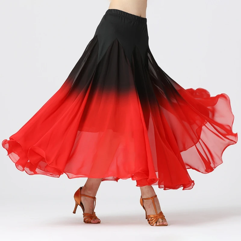 ชุดเต้นลาตินผู้หญิง กระโปรงยาวไล่สี สำหรับเต้นบอลรูม วอลซ์ กระโปรงบานใหญ่ ชุดแสดงบนเวที