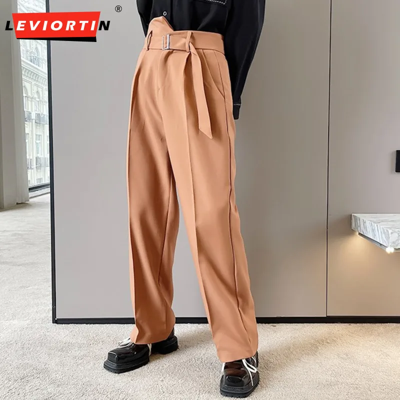 Pantaloni da uomo Cintura solida Pantaloni elastici in vita irregolari Pantaloni dritti stile coreano Uomo Streetwear Pantaloni casual larghi 3