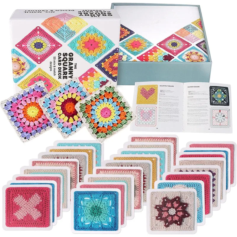 Knitting Card Kit 50pcs/box Mix Matchs Designs The Granny Square Card Deck Handmade Cotton Crochet Rainbow Patterned Patch