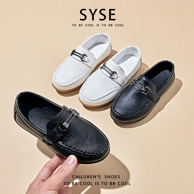 Kids Loafers Boys Girls Leather Shoes Metal Buckle Decor Non Slip Soft Sole Children Wedding Paty Performance Formal Dress Shoes