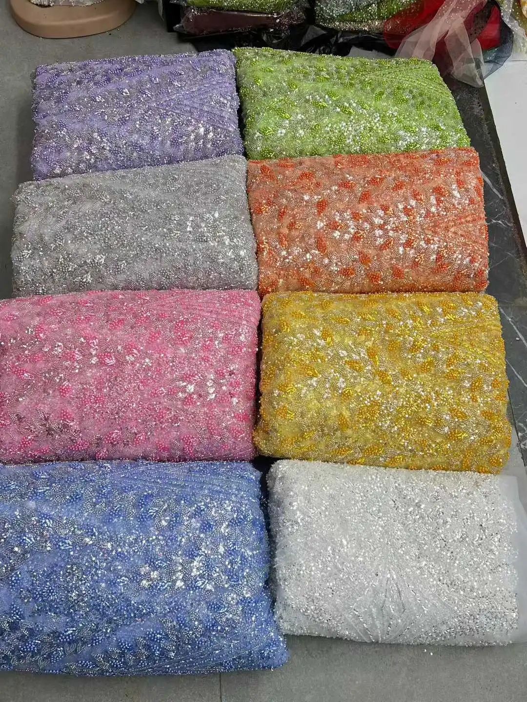 Temporada de festa quente tecido renda africana 2025 alta qualidade 5 jardas nigeriano frisado bordado tecido renda senhoras vestido costura sz1698