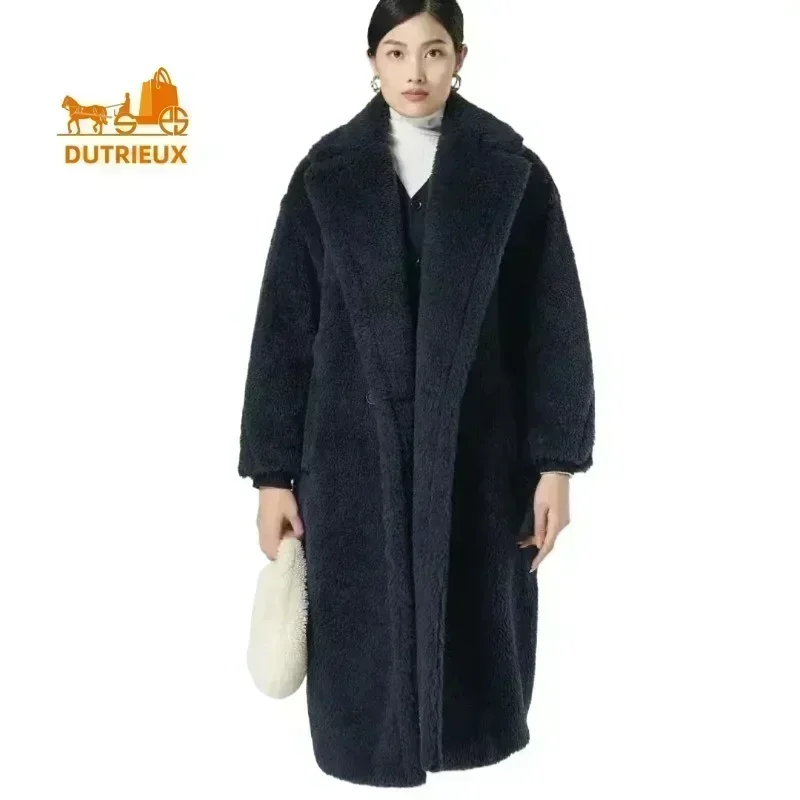 Max Damen-Teddy-Mantel, 2024, Winter-Luxus-Damenjacke, hochwertige, verdickte Alpaka-Wolle, Damenmantel, Wolle, langer Winter-Max-Pelzmantel