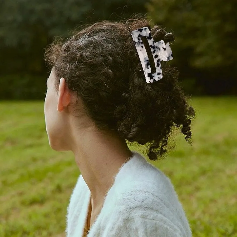 4 clip per artigli per capelli in acrilico con design di dimensioni lunghe, clip per mascelle a farfalla francese in celluloide con denti a forma di conchiglia di tartaruga