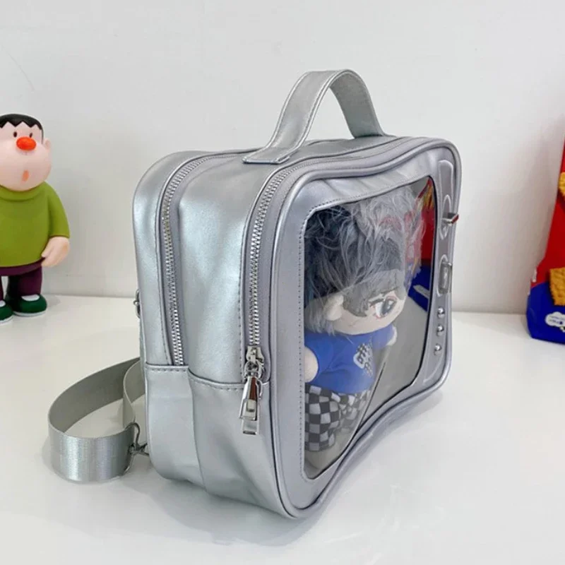 تصميم تلفزيوني شعبي جديد Ulzzang Ita حقيبة لطيف فتاة حقيبة كتف جيب شفاف تصميم التلفزيون على ظهره الاتجاه حقيبة كروسبودي #6