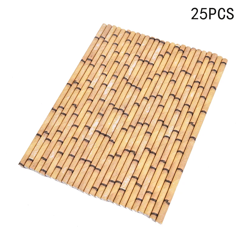 25pcs Paper Straws Bamboo Print Straws Hawaiian Jungle Tropical Bamboo Print
