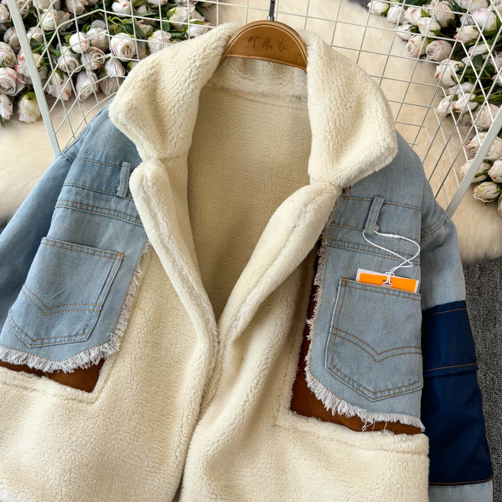 Winter Women's 2024 New Loose Popular Style Thick Fleece Denim Jacket Coats
