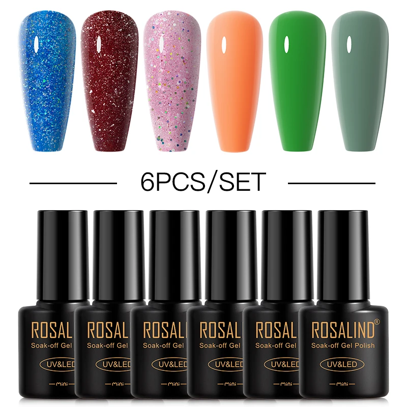 

ROSALIND 6/10pcs Gel Polish Set Classic Pure Colors Varnishes Semi Permanent Base Top Coat UV Gel For Nail Art Nail Beauty