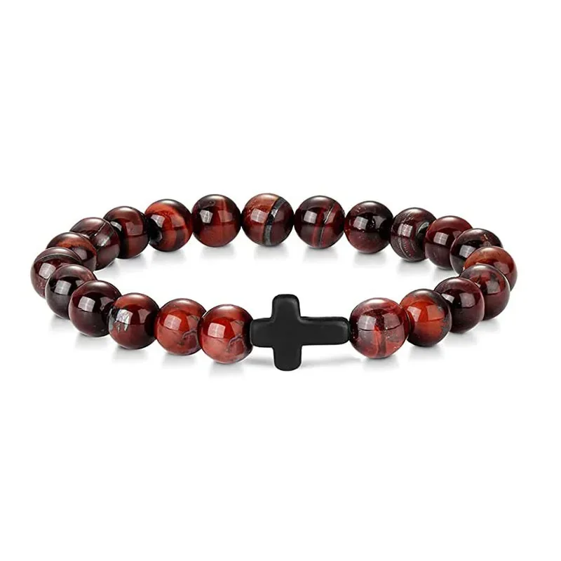 Gebet Männer Naturstein Holz Perlen Rosenkranz Hämatit Kreuz Armbänder Onyx Meditation Armband Frauen Yoga Schmuck Homme Pulsera – Detail 11