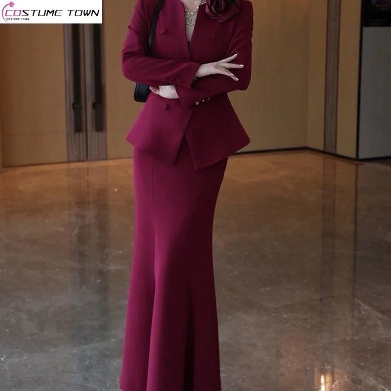 European style slim fit fashionable jacket+fishtail skirt socialite set goddess style two-piece set