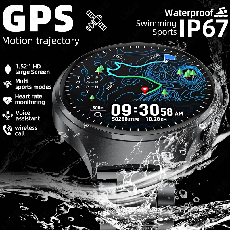 

LIGE Новые GPS Смарт-часы Спорт на открытом воздухе Фитнес Смарт-часы Монитор сердечного ритма Браслет Голосовой помощник Часы с Bluetooth-вызовом