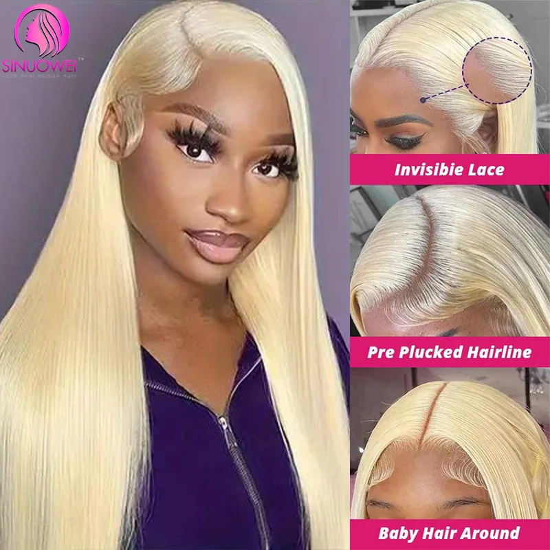 613 Blonde Full Lace Straight Human Hair Wigs Pre Plucked Lace Frontal Human Hair 180% Density Straight Blonde Lace Front Wigs