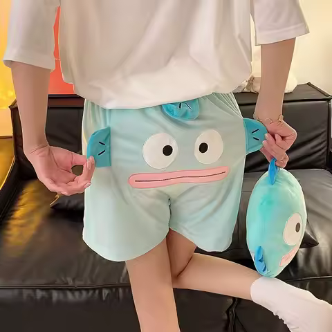 New Kawaii Funny Hangyodon Pajamas Cartoon Anime Embroidery Accessories Female Students Creative Loose Shorts Household Clothes