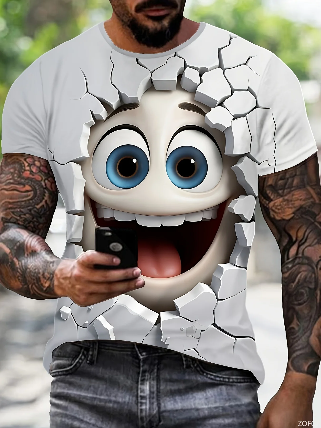 

New Hip Hop Smiling Face 3D Printed Men's Daily T-shirt - Round Neck, Street Innovative Large Loose T-shirt