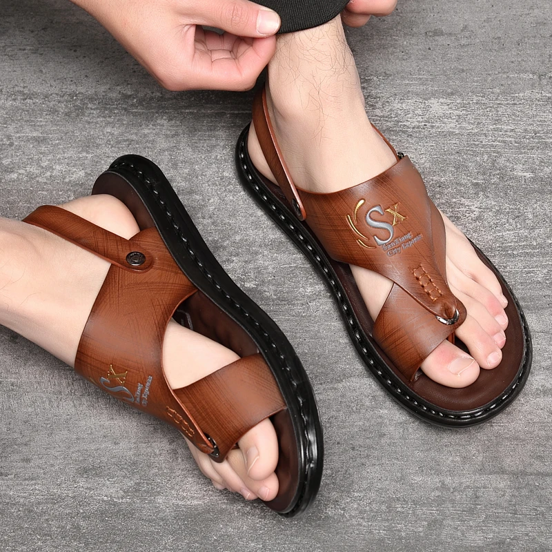 Ultra-soft slip-on V-shaped flip-flops by LianChuang men's shoes, soft sole, large size, for wearing outside, beach sandals