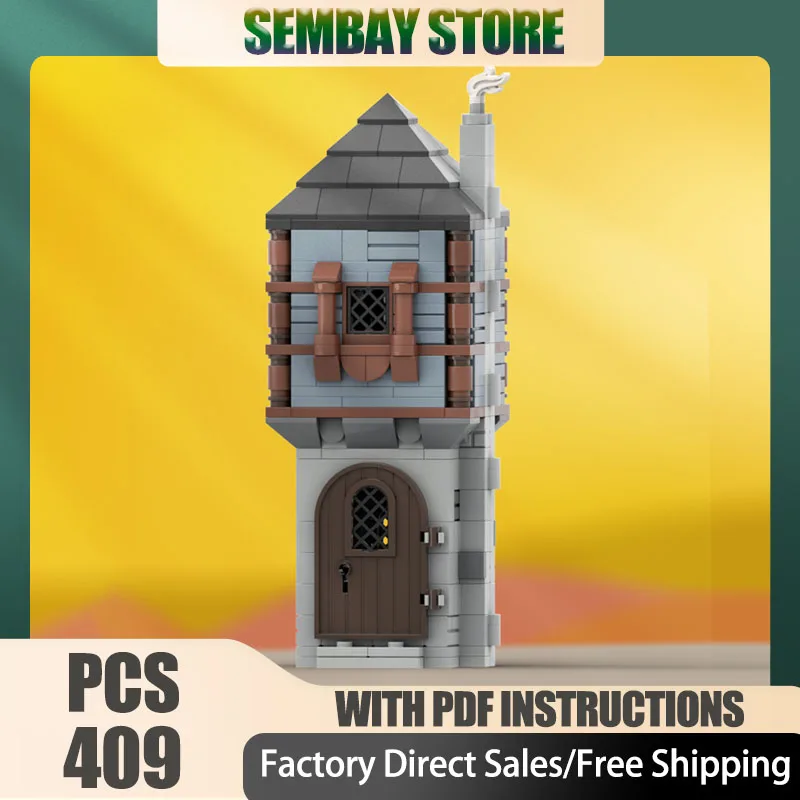 

Medieval Castle Model Moc Building Bricks Modular Mini Blue Medieval House Technology Blocks Christmas DIY Toy Construction Gift
