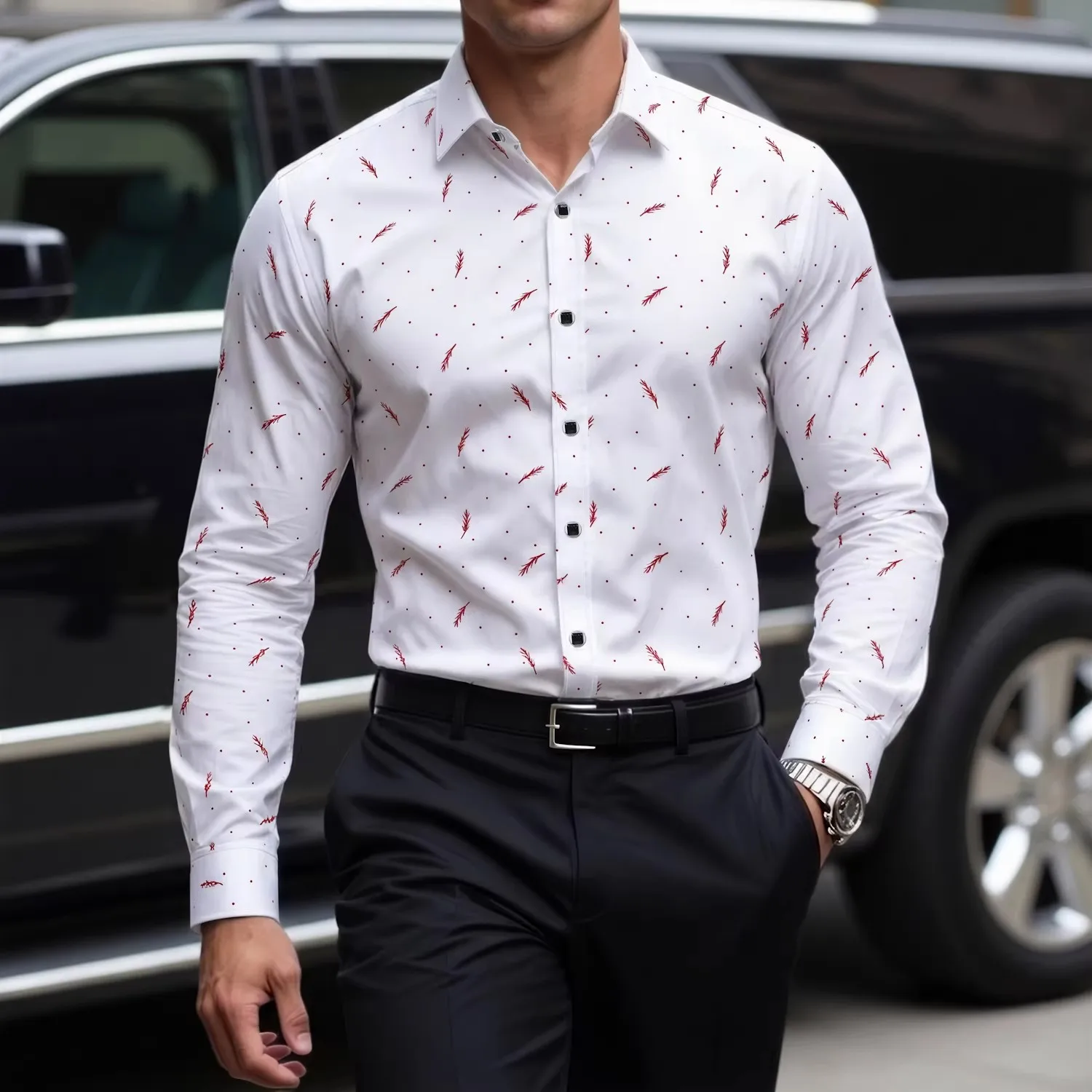 

Mens Shirts Feather Printed Camisa Western Hombre 2026 Fashion Casual Long Sleeve Social Business Button Up Shirt Man Workwear