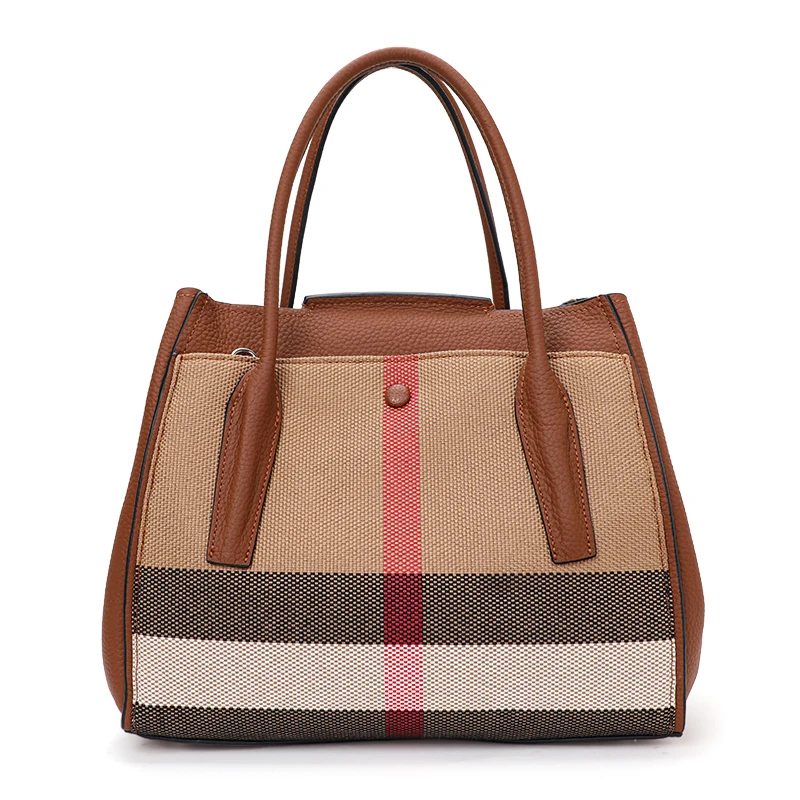 New Women's Vintage Checkered Handbag with Large Capacity Casual Versatile Canvas and Cowhide Wing Bag