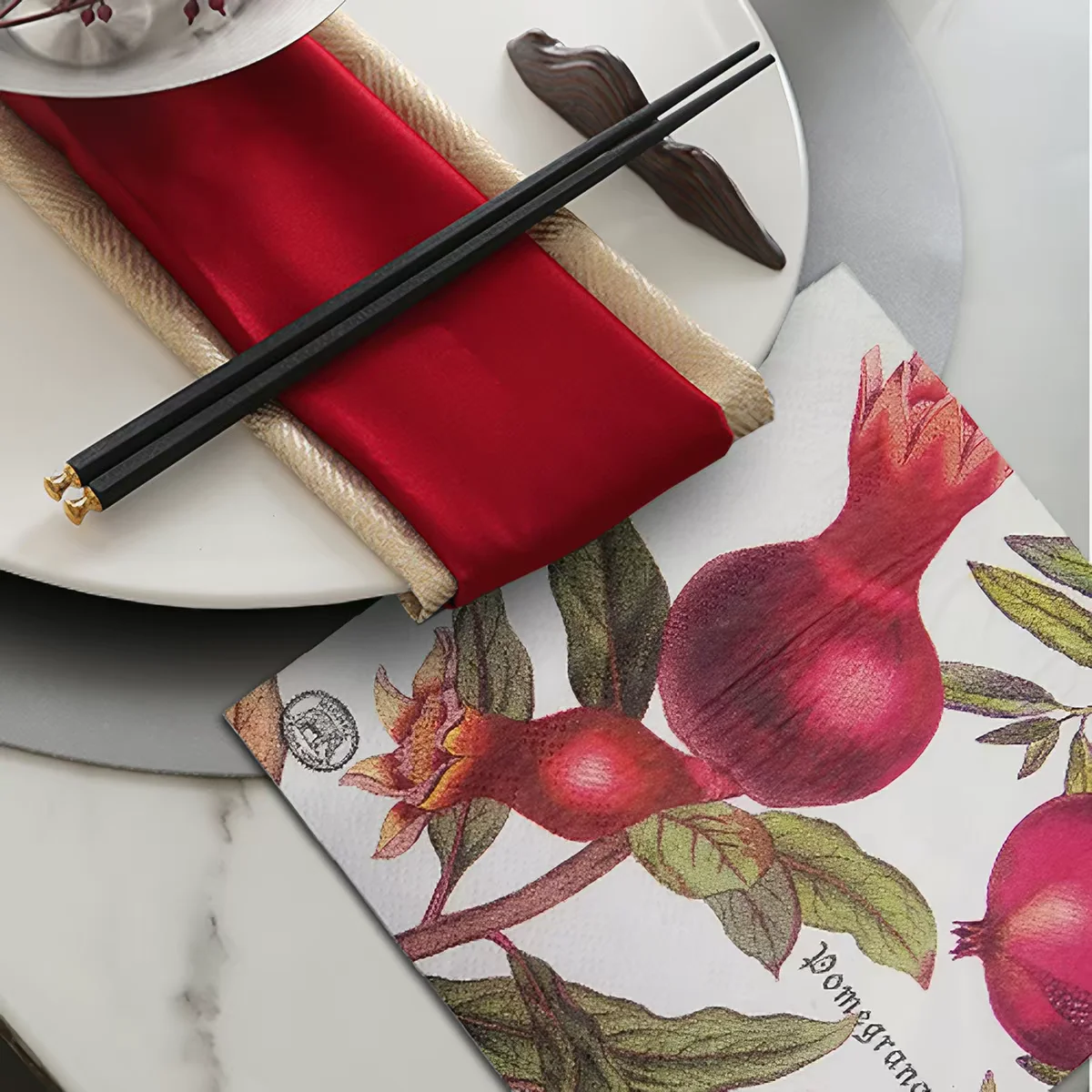 20 Count Vintage Pomegranate Printed Cocktail Paper Napkins, Table Decors for Afternoon Tea, Picnics & Christmas Parties, Crafts - view 2