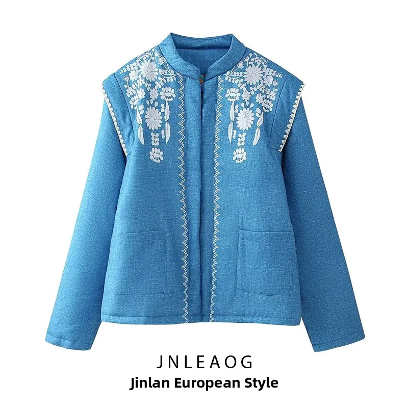 

Faionable Printed Denim Color Long Sve Cotton Jaet Women's Autumn New Sle JNLEAOG Ladies Loose Fit Polyester Coat