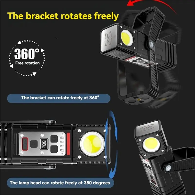 [NEWA08R】 Rechargeable Flashlight Multi-Function Work Light High Lumens COB Technology For Camping Outdoor