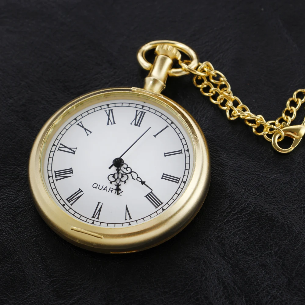 Classic Simple Style Pocket Watch Roman Digital Pendant Luxury Gold Watch Case Steam Punk Vintage Necklace Watch Gift Cf1183