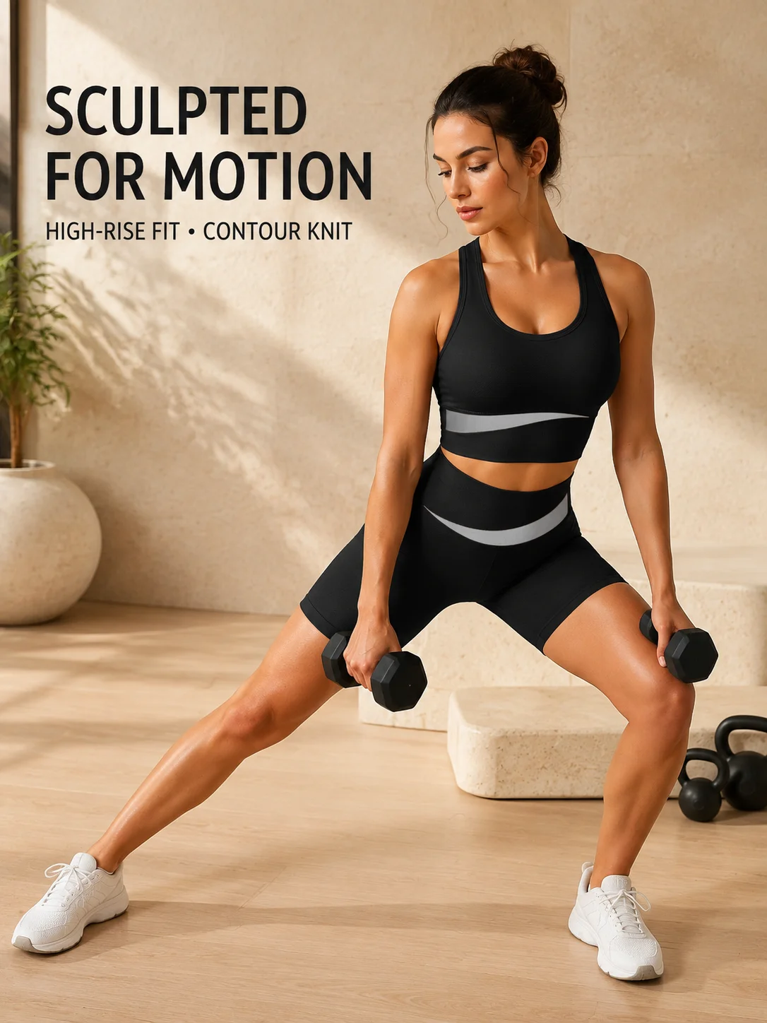 Women Contrast Color One-piece Vest Wire-Free Yoga Sports Bra & Shorts Set, Removable Pads Wide Shoulder Straps Beauty Back