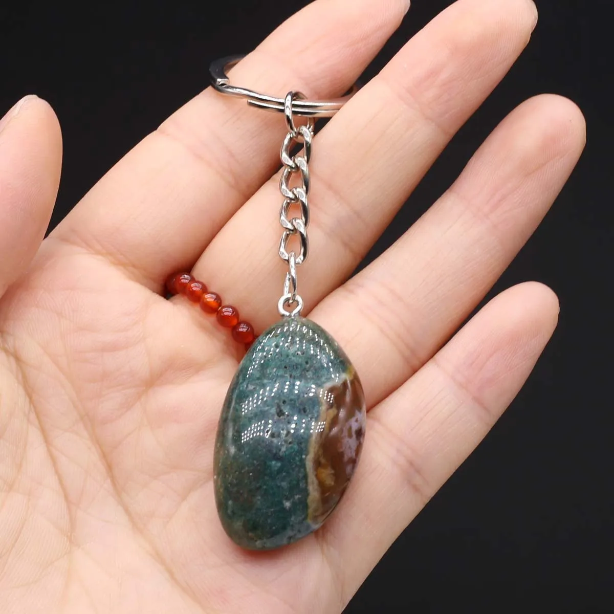 5pcs Natural Stone Cute Keychains Stainless Steel Car Keychain Accessories Reiki Crystal Irregular Shape Pendant Handbag Decor image 6