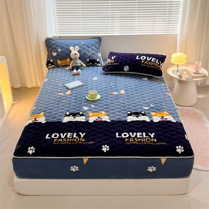 

Winter Warm Mattress Cover Quilted Elastic Band Fitted Bed Sheet Double King Size Bed Cover Bedspreads Home Textiles Home Decor