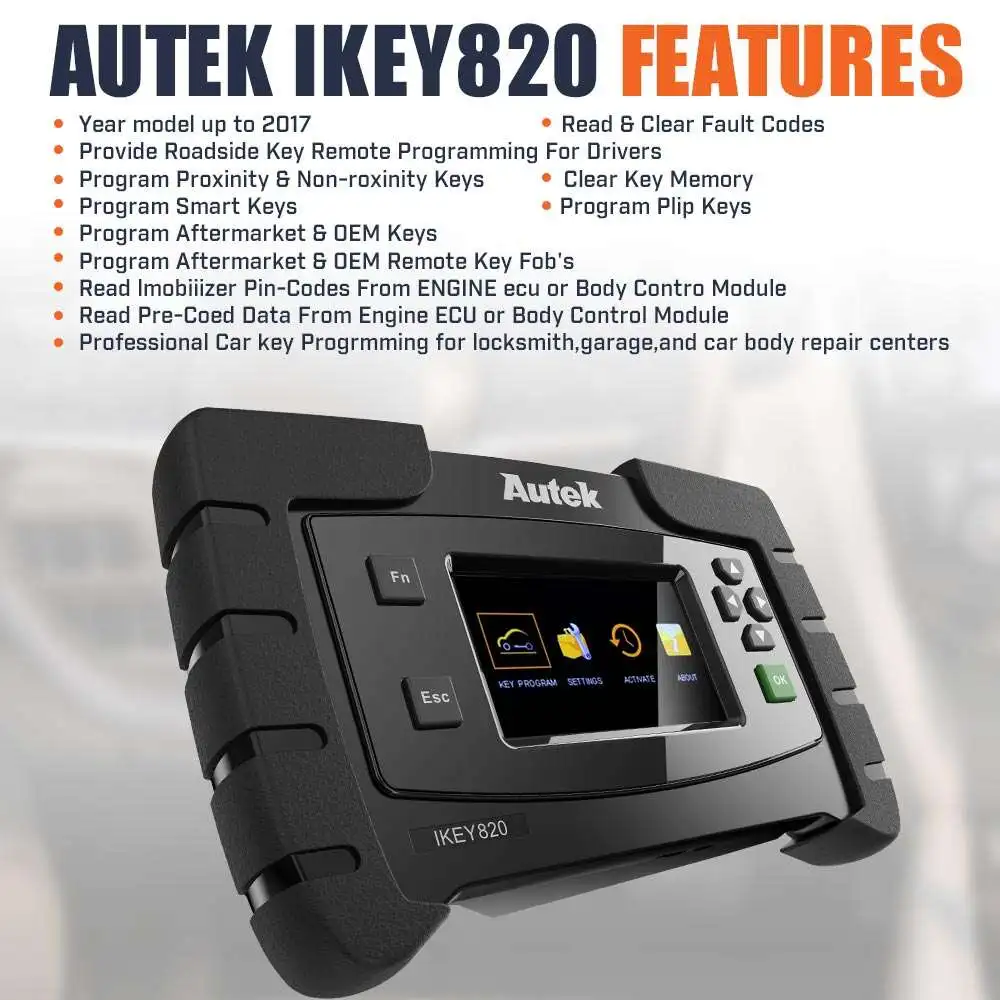 Autek IKey820 OBD2 Car Key Programmer Support All Key Lost No Token Limitation