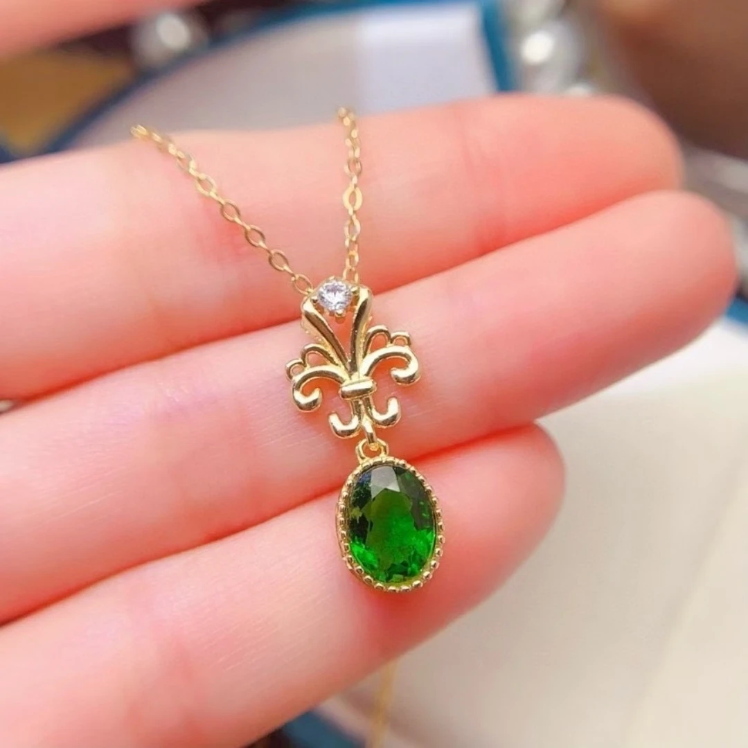 

KJJEAXCMY High End Women's Pendant Natural Diopside S925 Silver with Electroplating Boasting High Clarity Full Brilliance
