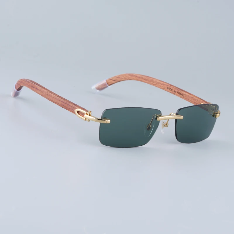 

3524012 Wooden Arms Sunglasses Rimless Small Square Gradient Fashion Men Designer Ladies Retro Classical NATURAL Texture Glasses