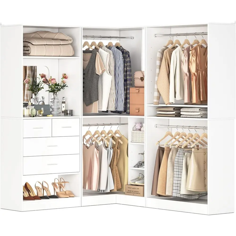 

97" Large ular Closet System, 2500LBS Heavy Duty Wood Wardrobe with 4 Hanging Rods, 3-Piece Customizable Walk-in Garment Rack or