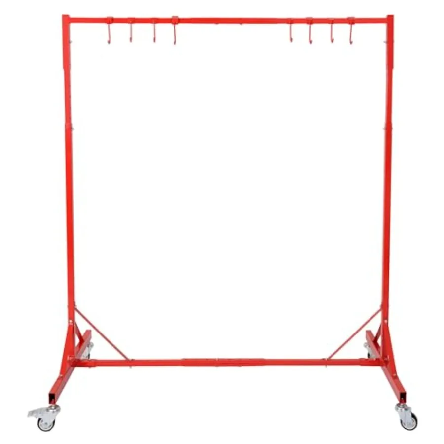 5ft-7ft Adjustable Paint Stand Automotive Painting Rack with 8 Hooks and 4 Swiveling Wheels Red for Painting Drying