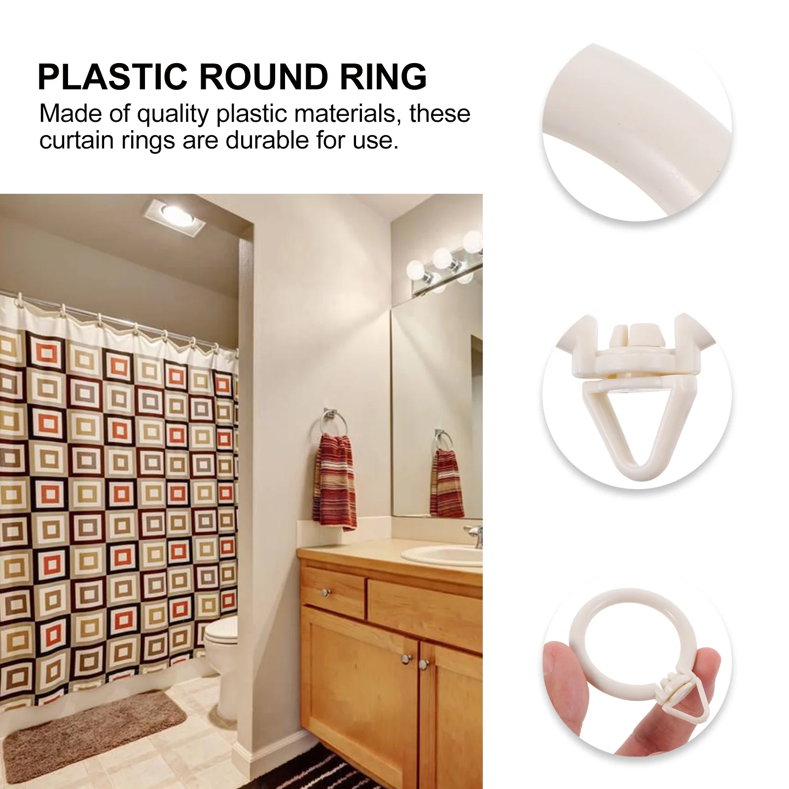 

48Pcs Plastic Round Rings No Burrs Ideal for Shower Window French Curtains Smooth Gliding Decor Roman Ring Shower Curtain Rings