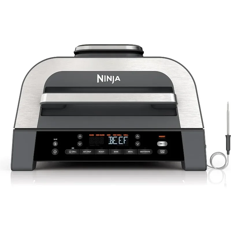 Ninja DG551 Foodi Smart XL 6-in-1 Indoor Grill with Air Fry, Roast, Bake, Broil, & Dehydrate, Foodi Smart Thermometer